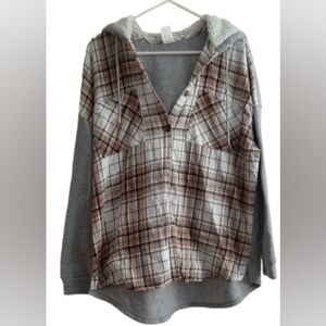 No Boundaries Tan, Brown Plaid Front and Grey Sleeves, Hood and Back - Size XXXL